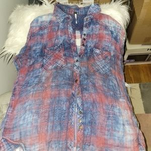 Bleached out plaid free people button up